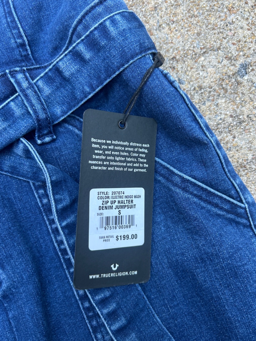 NWT True Religion Dark Blue Denim Halter Jumpsuit with Tie Waist - Picture 4 of 13
